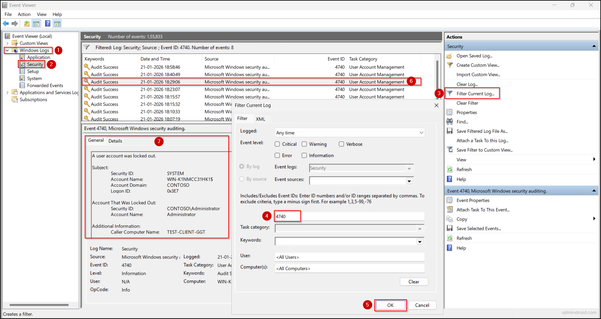 Identify the Source Computer and Lockout Timestamp on the DC