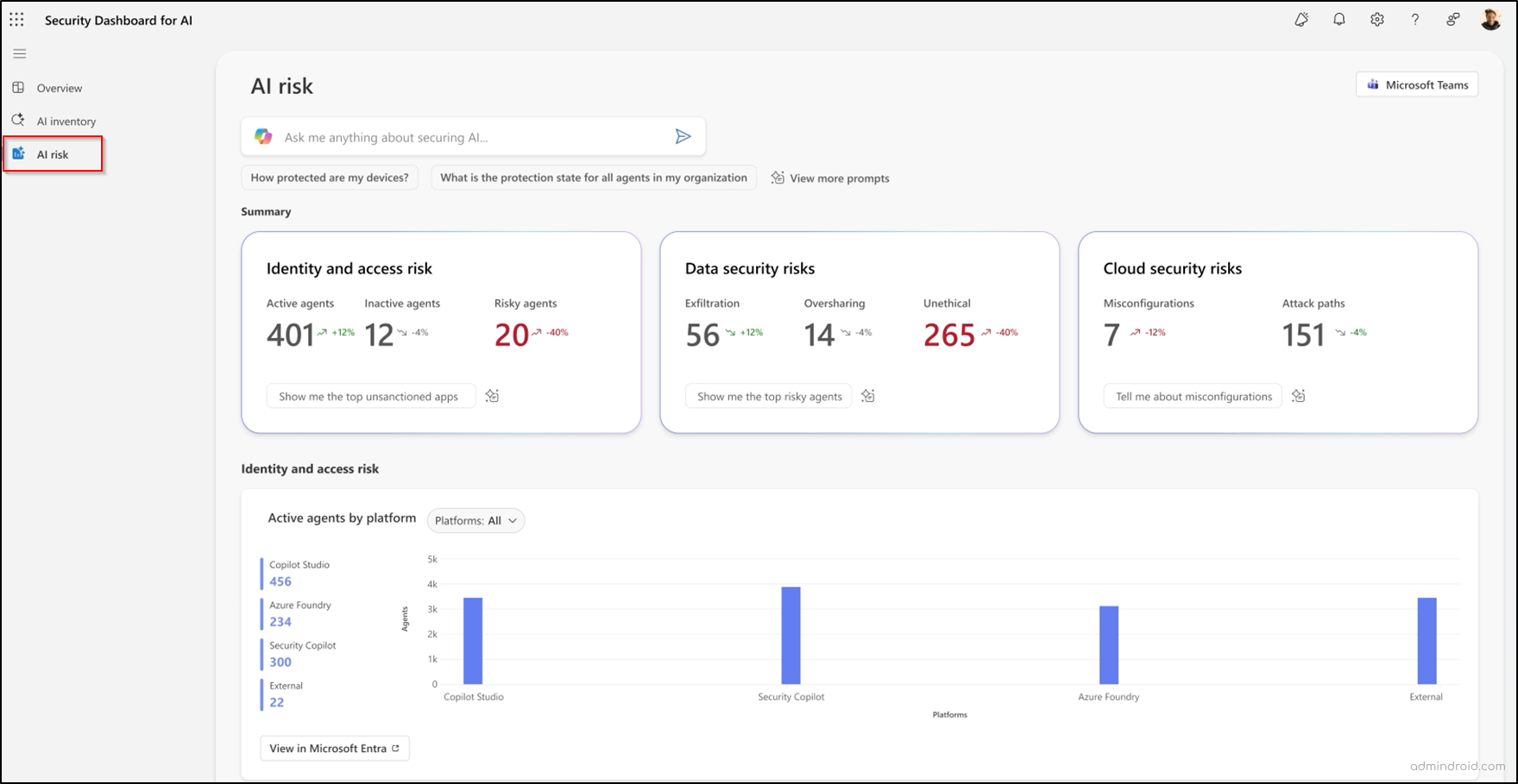 AI risk page in AI security dashboard
