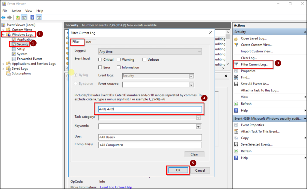 Audit RC4 event logs via Event Viewer