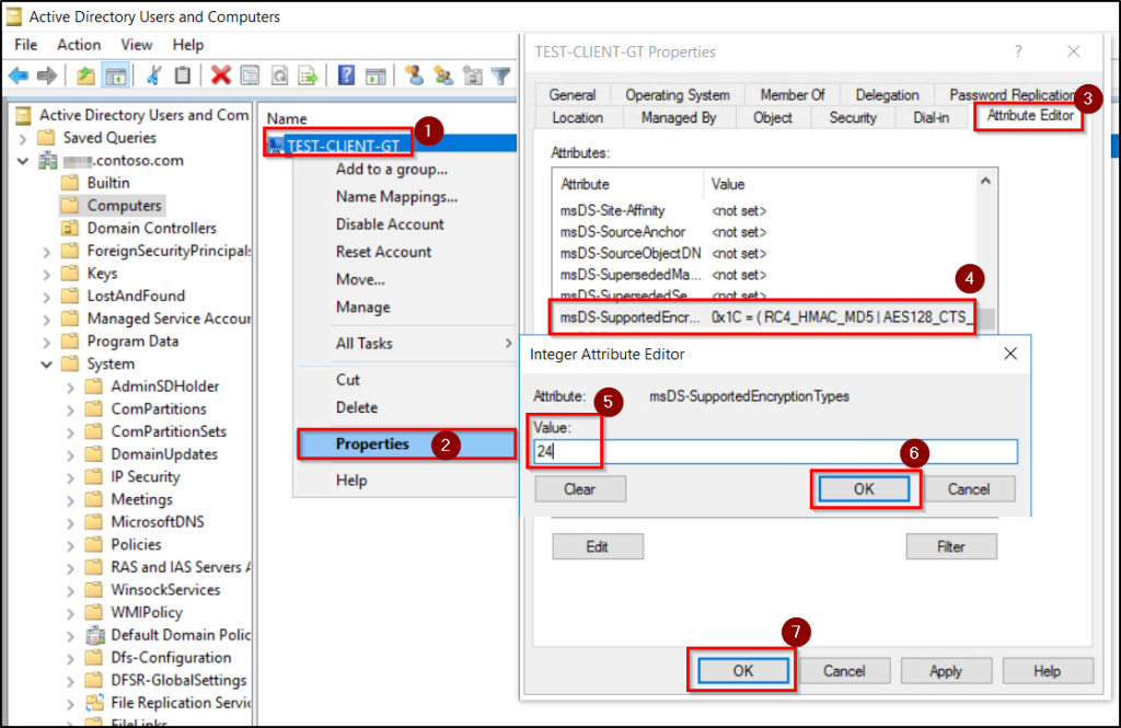 Configure account level Kerberos encrytion type