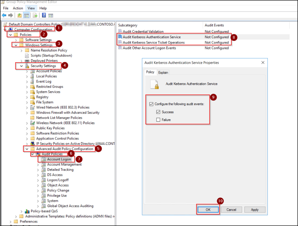 Enabling Kerberos service ticket auditing via GPO