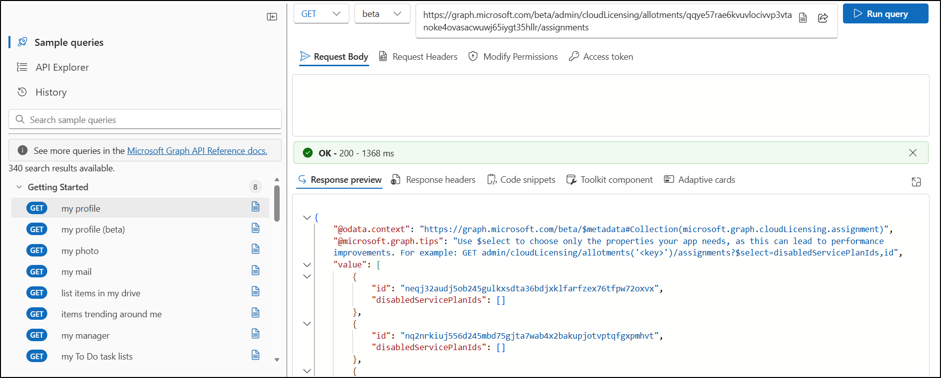 Fetch assignment details for a specific allotment in M365