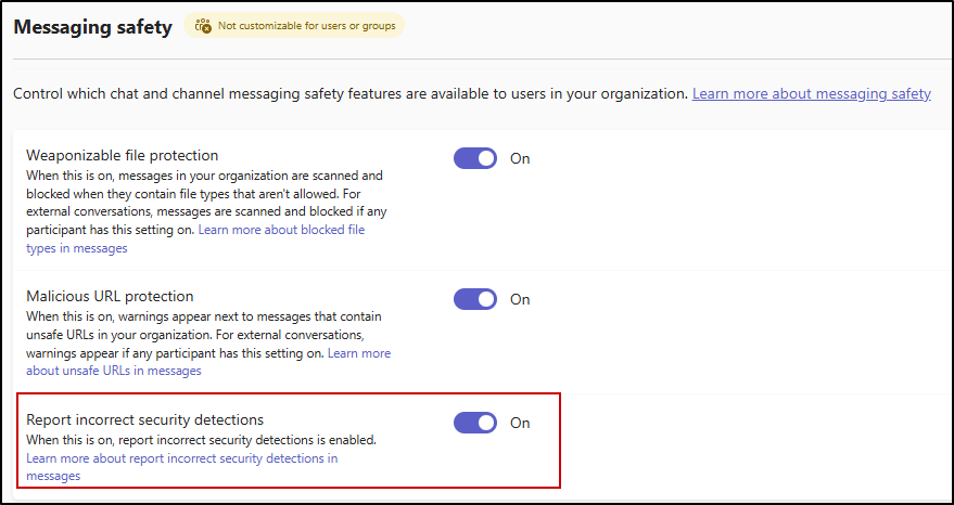 Messaging safety on by default in TAC