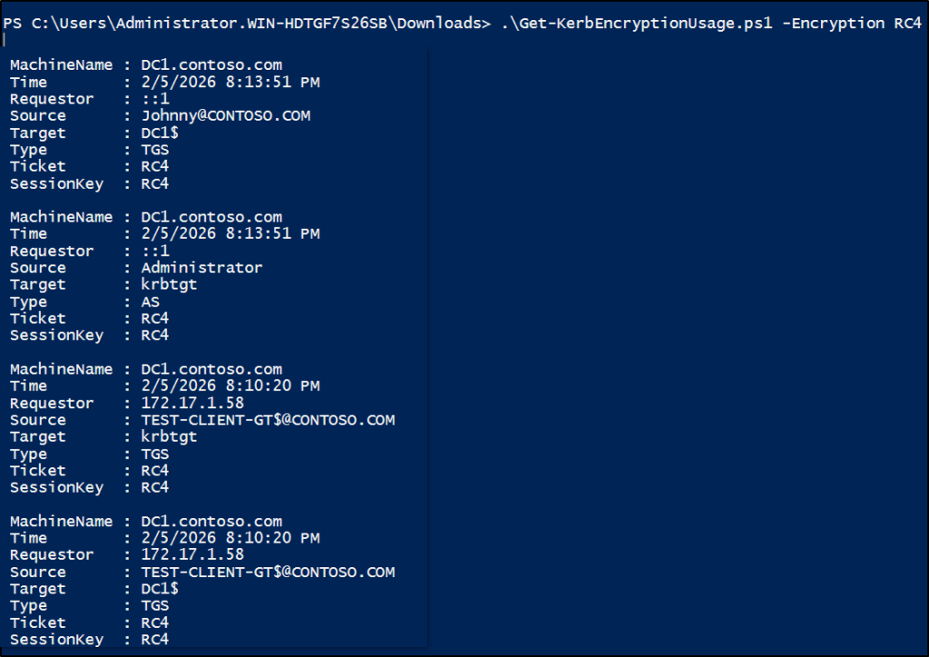 Use filter to identify RC4 usage