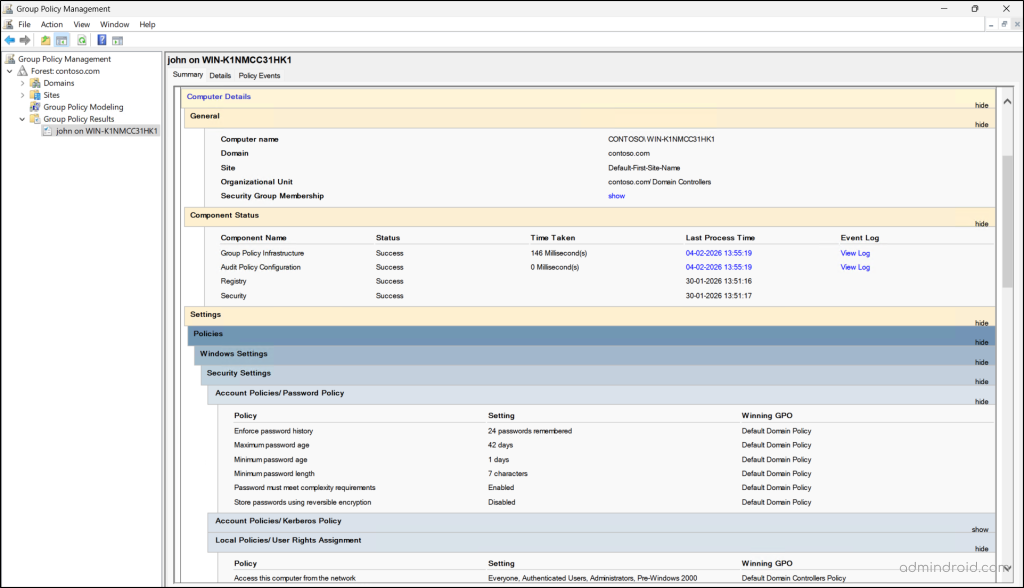 Group Policy Results Wizard Active Directory