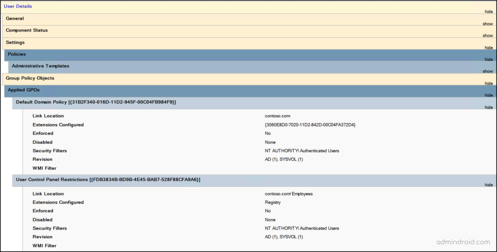 Applied Group Policies to Users and Computers