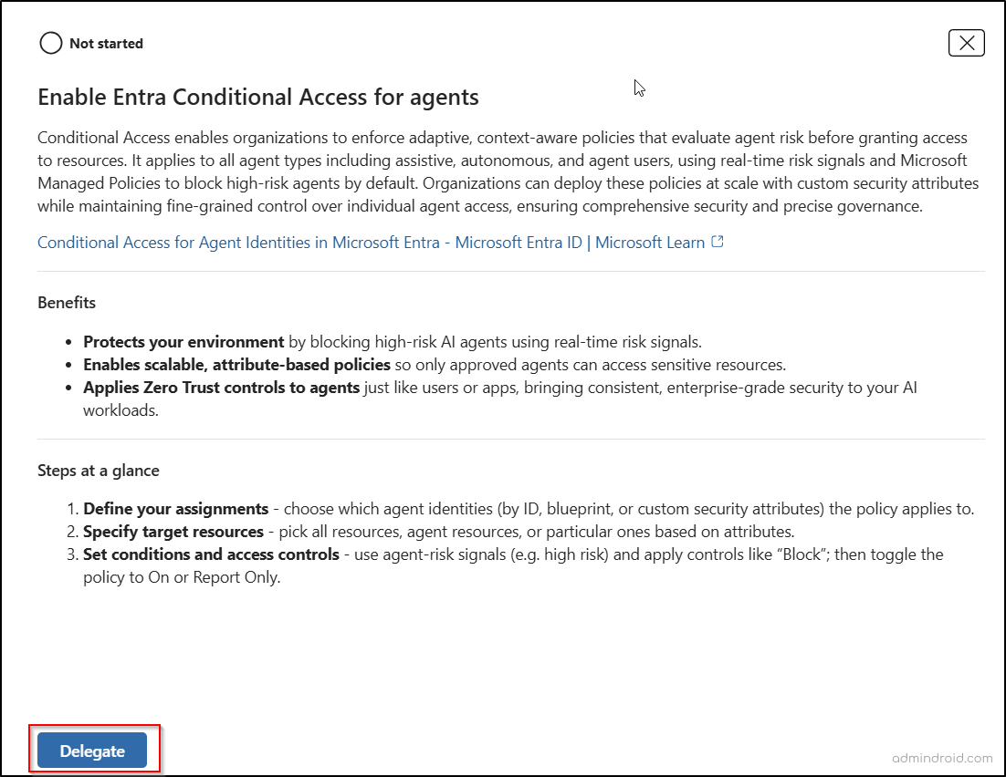 Delegation for recommended actions