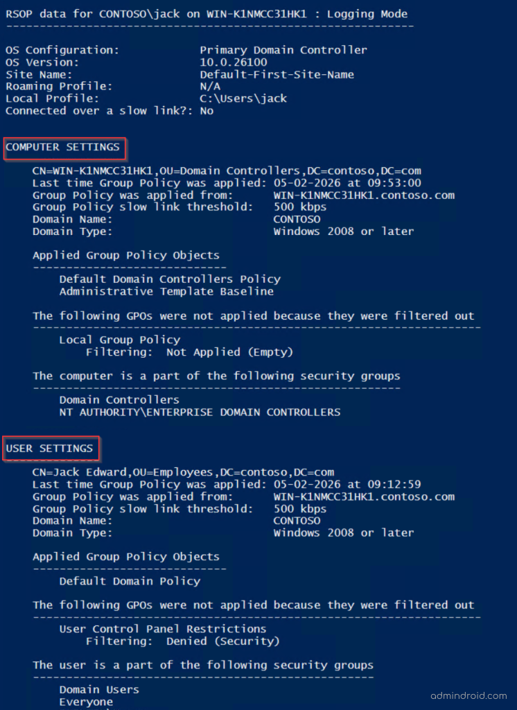 Group Policy Resultant Set of Policy Command Line