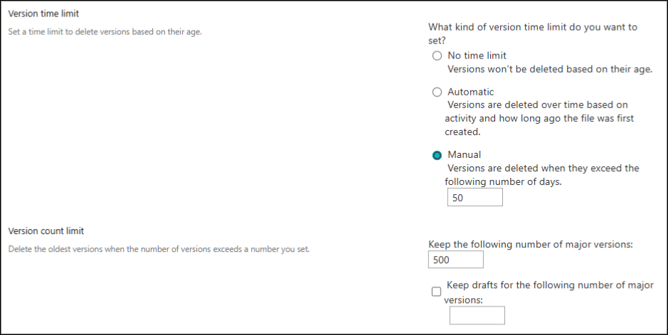 delete version history at library level