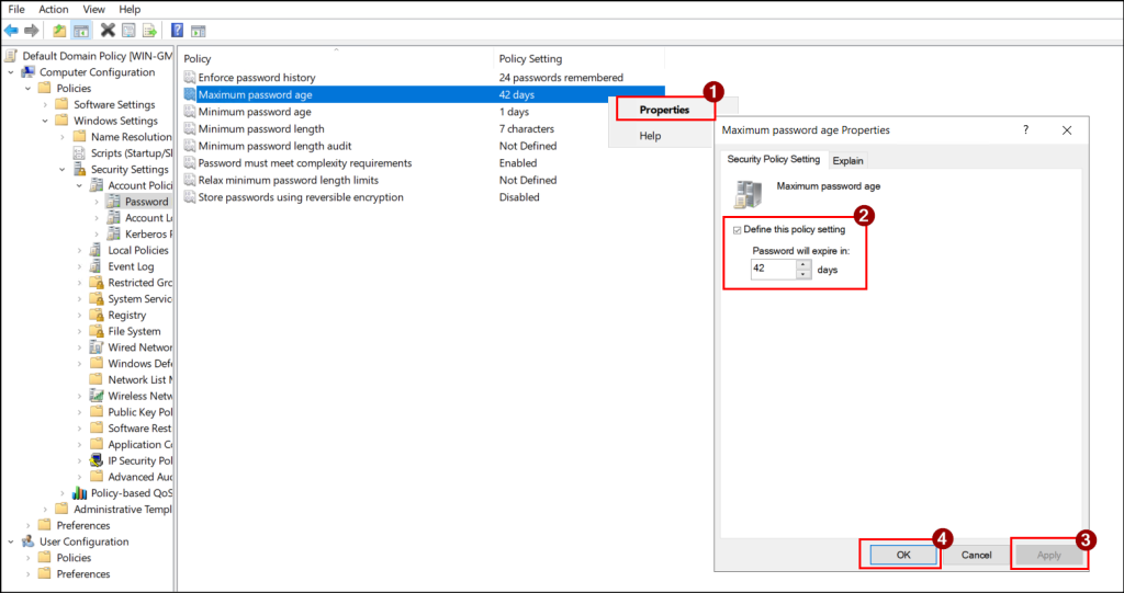 set default password policy in active directory