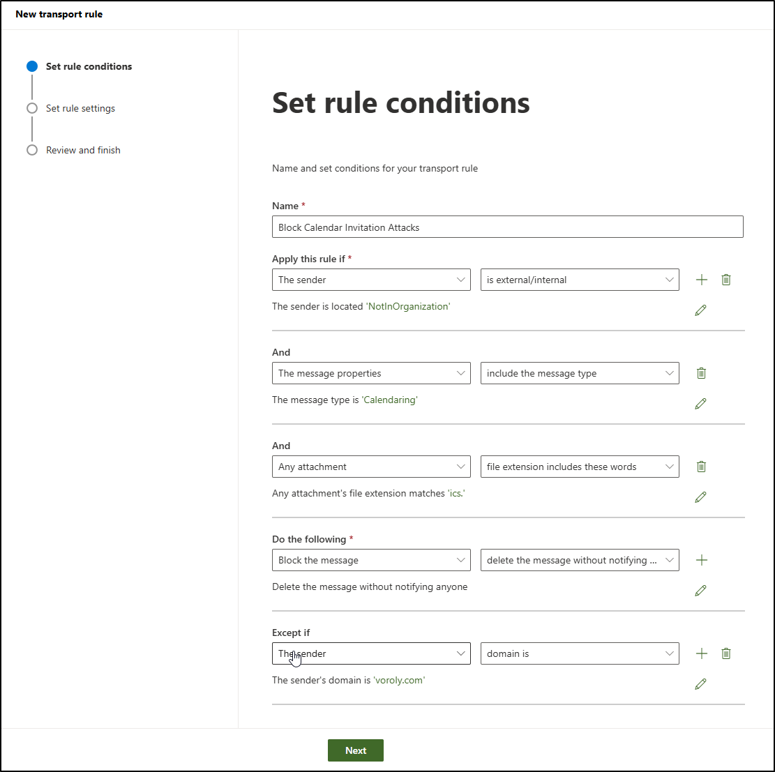 Block Calendar Invitation Attacks using Mail Flow Ru