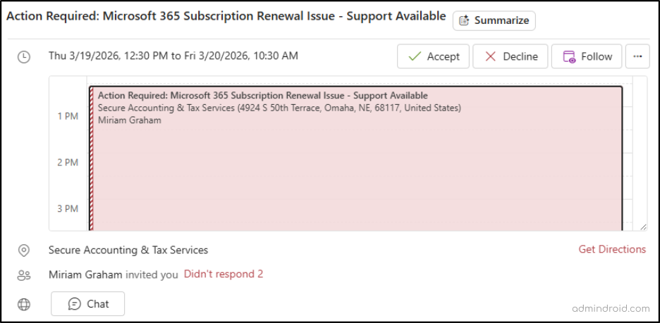 Calendar Phishing Email