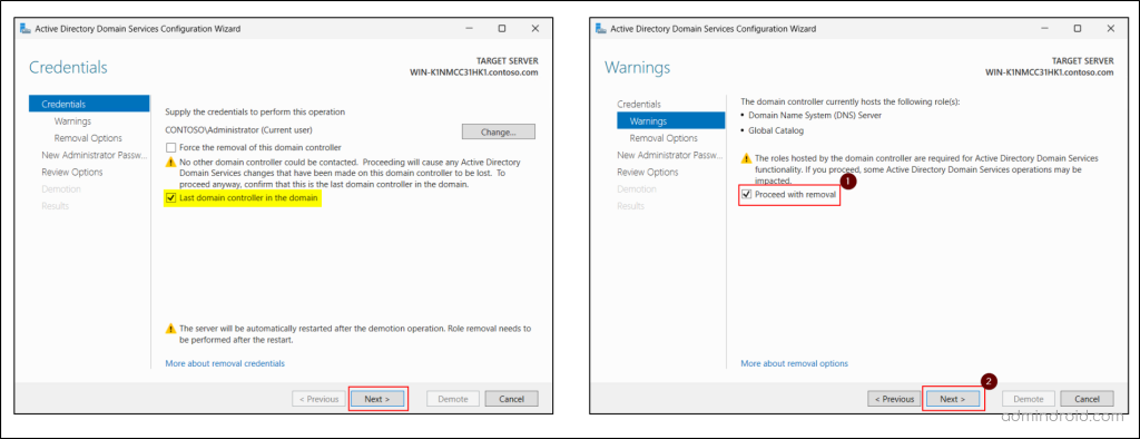 DC Demotion - Credentials and Warnings
