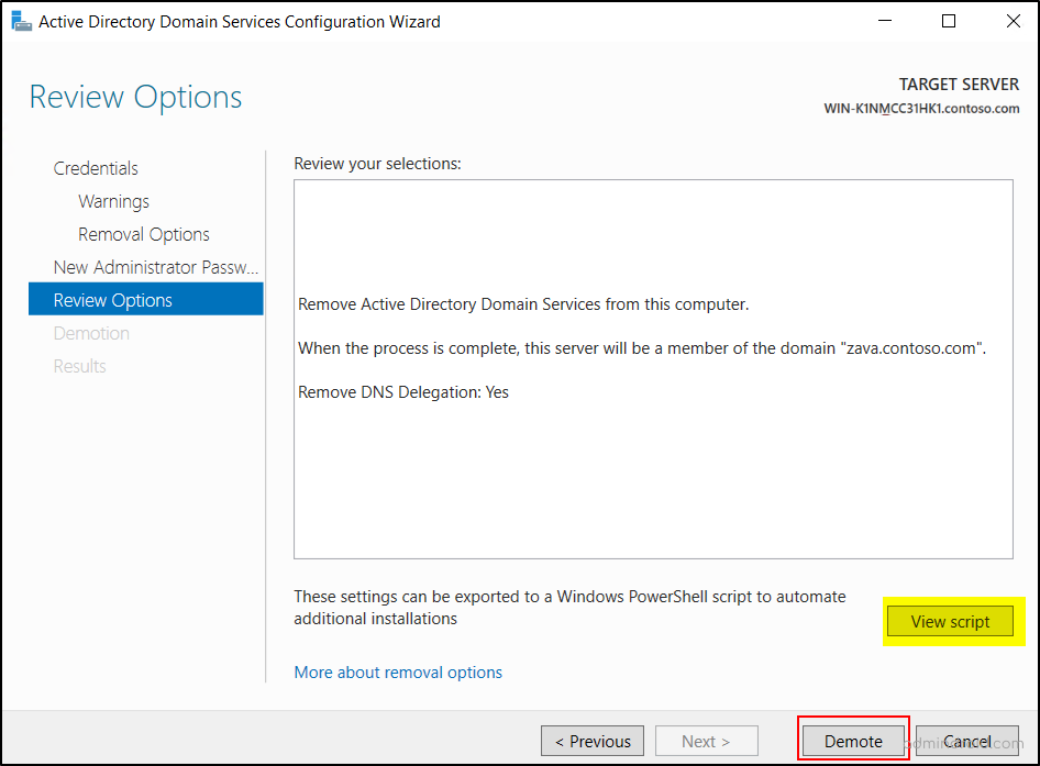 DC Removal - Review Options