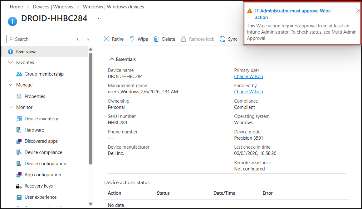Setup Intune Device Wipes with Multi Admin Approval