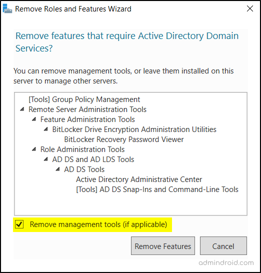 Domain Controller Demotion - Remvoe Management Tools