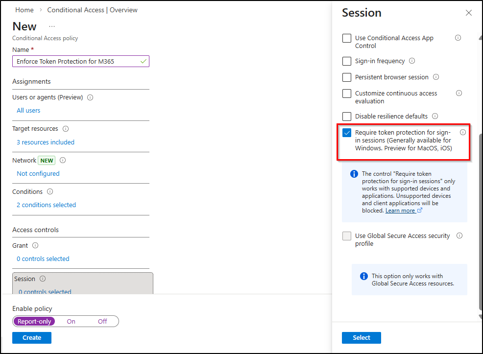 Enforce token protection in CA policy