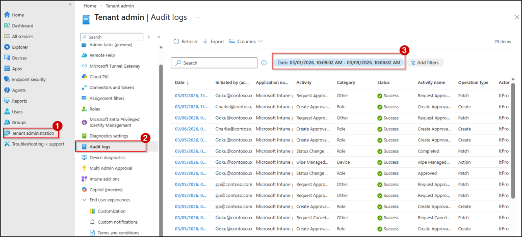 Monitor multi admin approval events in Intune audit log 
