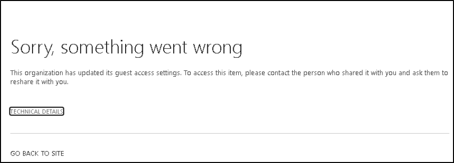 Old SPO shared link error message