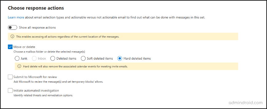 Hard delete Calendar phishing invite