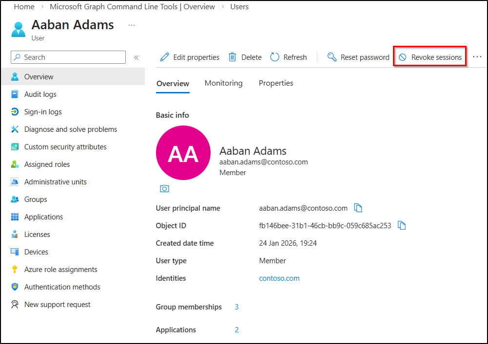 Revoke sessions of compromised user account
