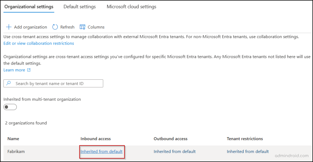 Cross-Tenant Synchronization Organizational Settings