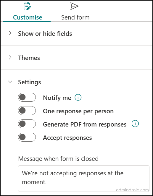 Customize the SharePoint Form Settings