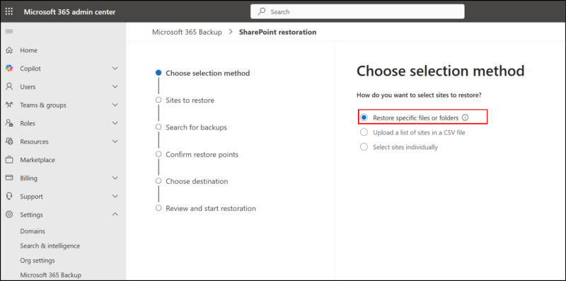 Microsoft 365 Backup for File and Folder Restore
