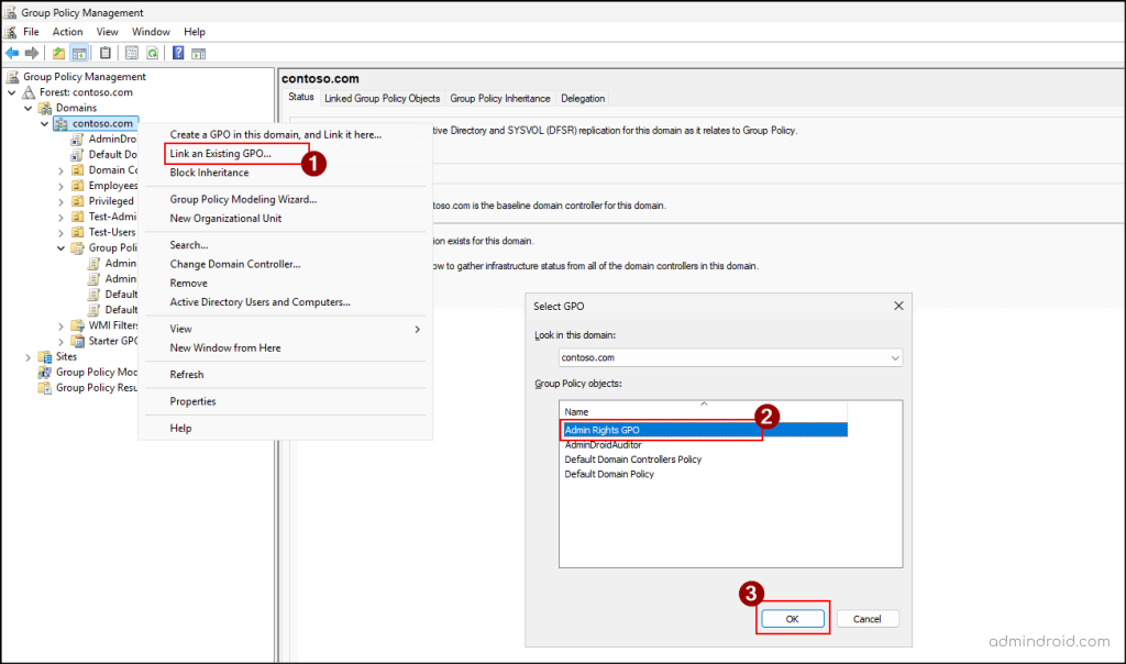 Link a GPO to Domain in Active Directory