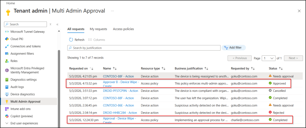 Multiple access policies for device wipe request in Microsoft Intune