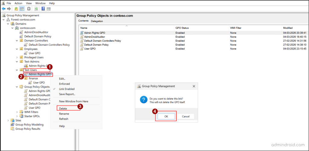 Remove a GPO Link in Active Directory