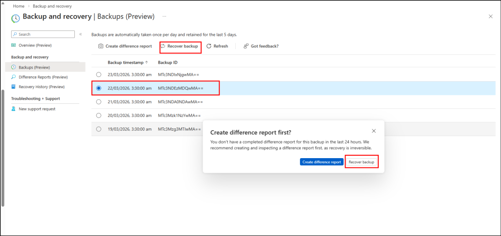 restore objects from a backup