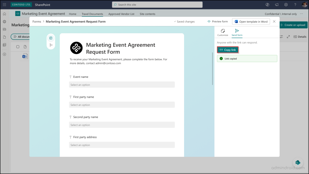 Share Structured Document Generation Form in SharePoint Online
