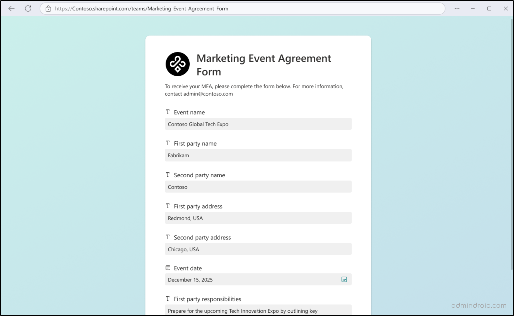 Structured Document Generation Form Submission in SharePoint