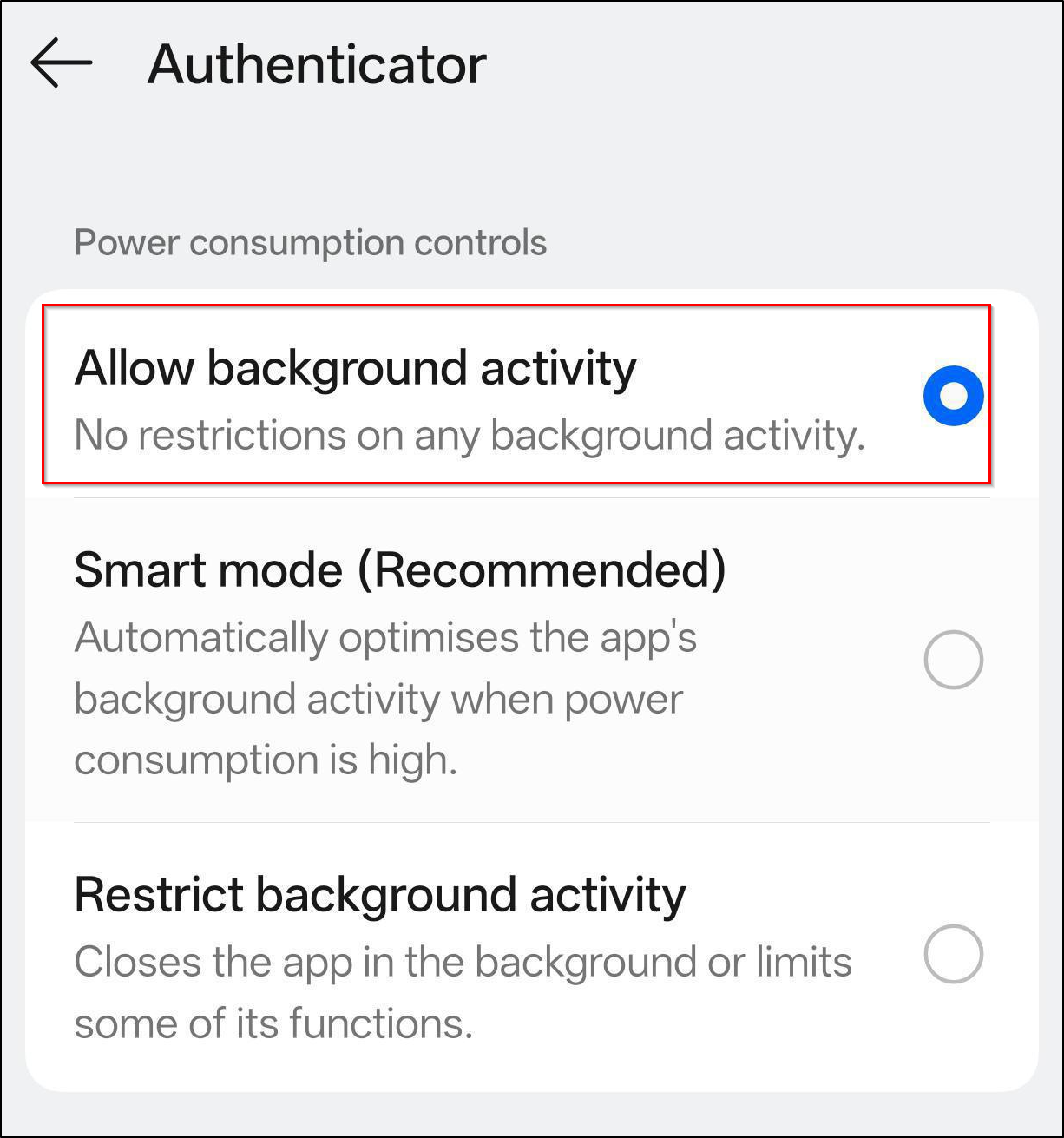 Battery optimization for MS Authenticator app