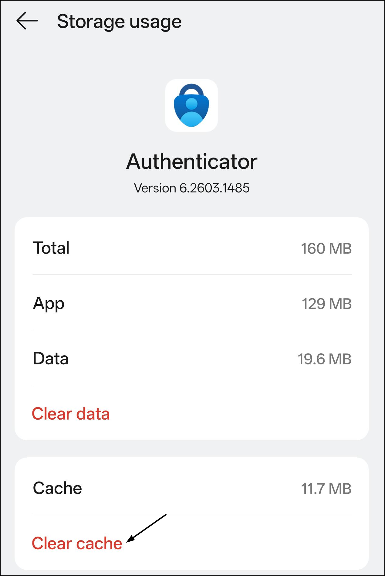 Clear cache in Microsoft Authenticator