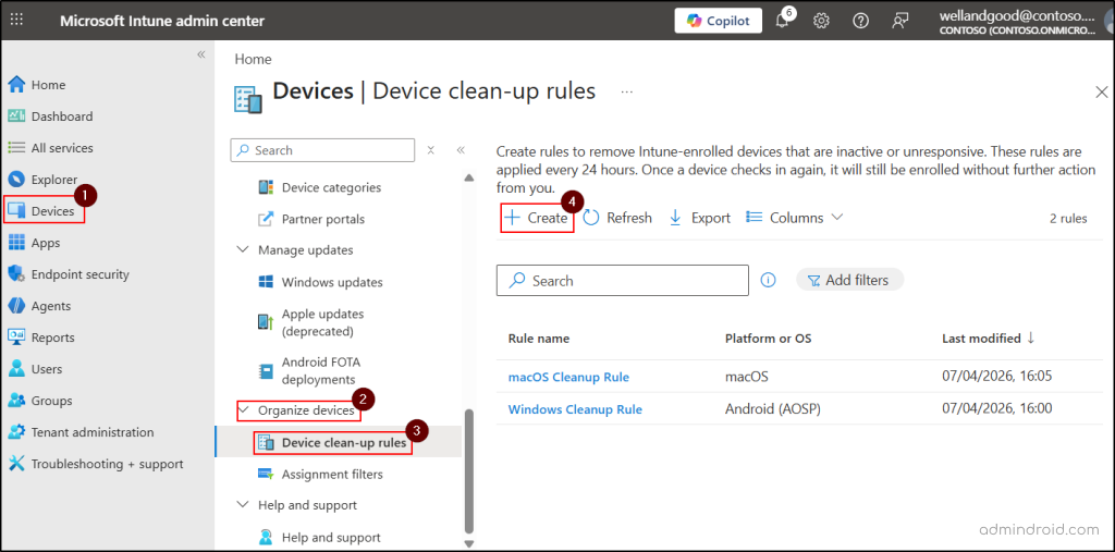 Configure Device Cleanup Rules Using Intune Admin Center