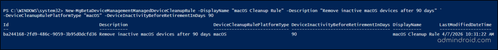 Create a New Device Cleanup Rule - PowerShell