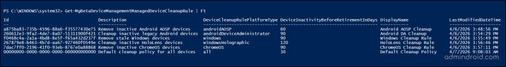 Get All Device Cleanup Rules - PowerShell