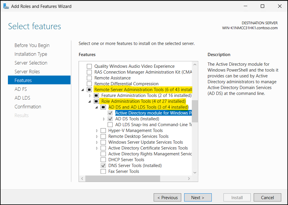 Install Active Directory PowerShell Module on Servers