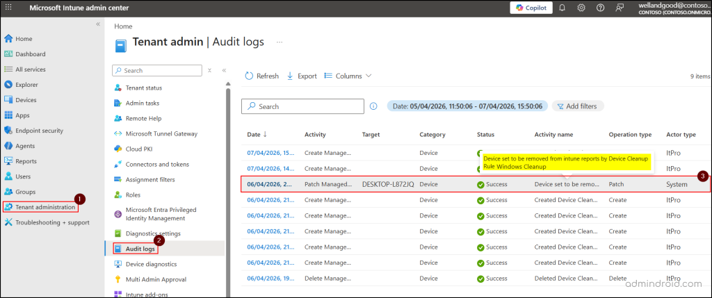 Monitor Device Cleanup Rule Activity in Microsoft Intune