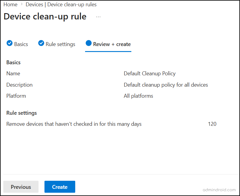 Review & Create - Cleanup Rules