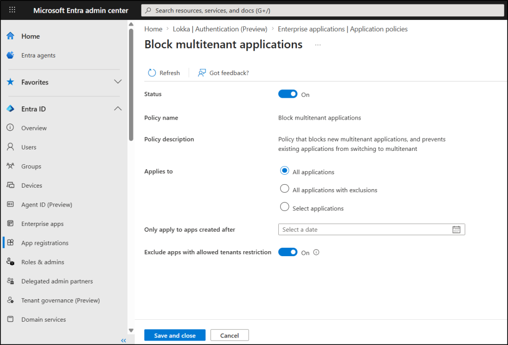 Gallery Detail: Block Multi Tenant And Consumer Apps In Entra