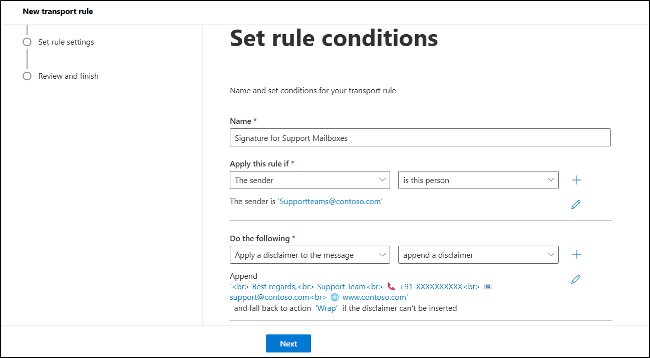 Configure Email Signatures for Shared Mailboxes in Mail Flow Rule