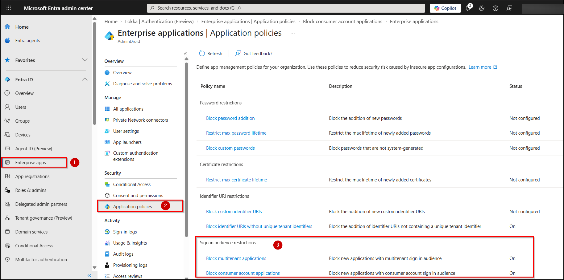 app policies in entra admin center 