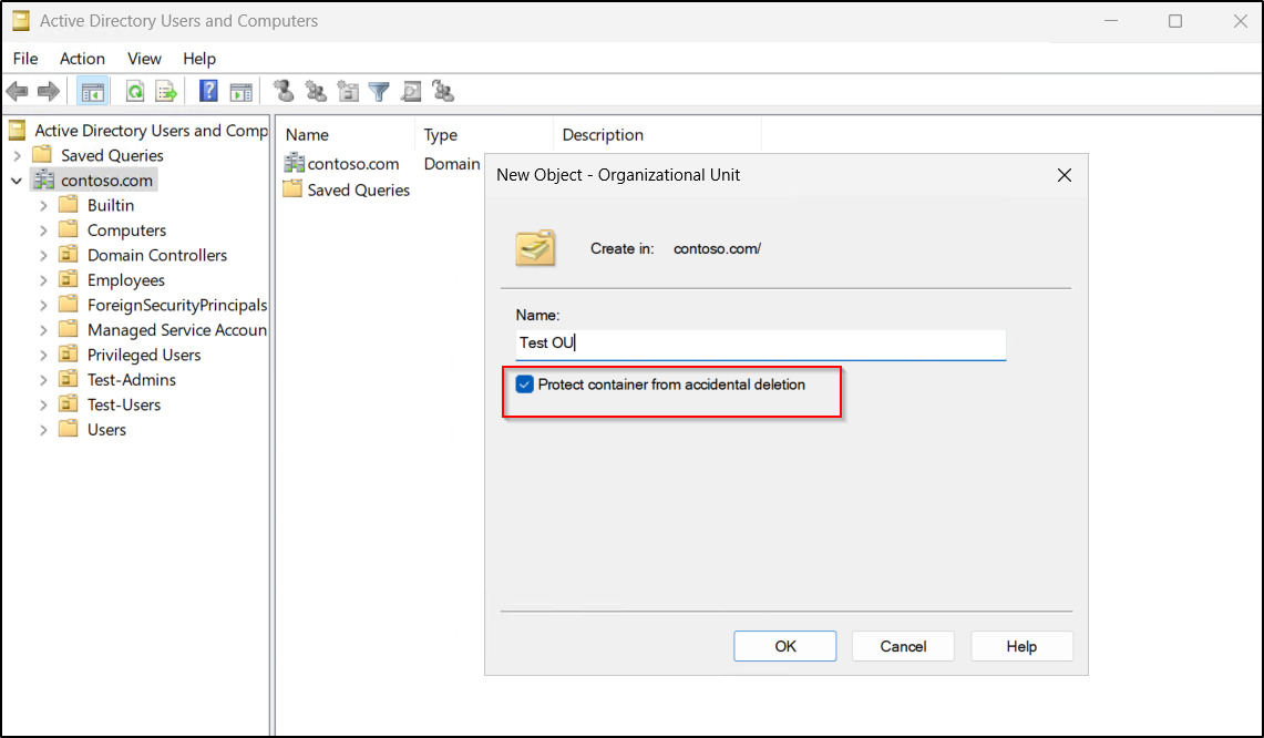 Protection Enable OUs in Active Directory