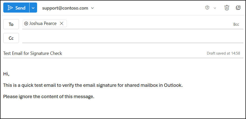 User Experience After Setting Up a Shared Mailbox Signature with Mail Flow Rules