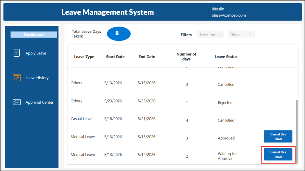 Cancelling a pending request leave