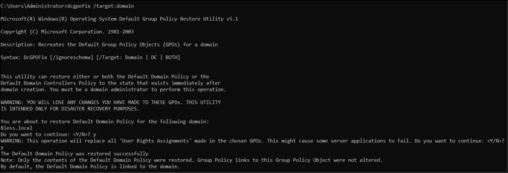 Reset Default Domain Policy using Command Prompt