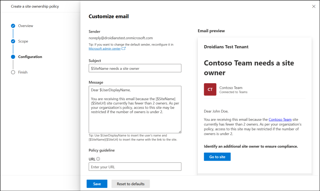 Set up email notification for the recipeients